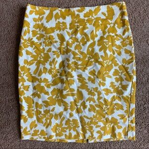 LOFT Womens Mustard Yellow White Fall Floral Pencil Skirt Size 4 petite